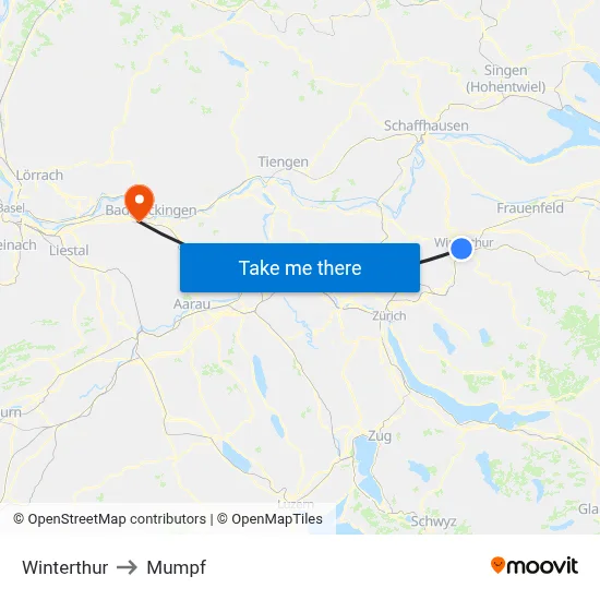 Winterthur to Mumpf map