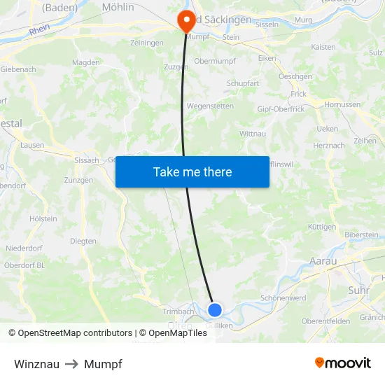Winznau to Mumpf map