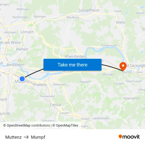 Muttenz to Mumpf map