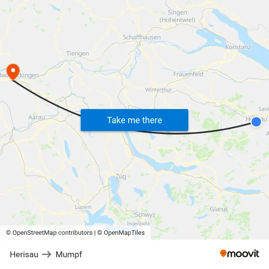 Herisau to Mumpf map