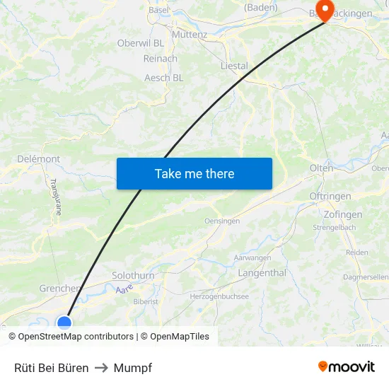 Rüti Bei Büren to Mumpf map