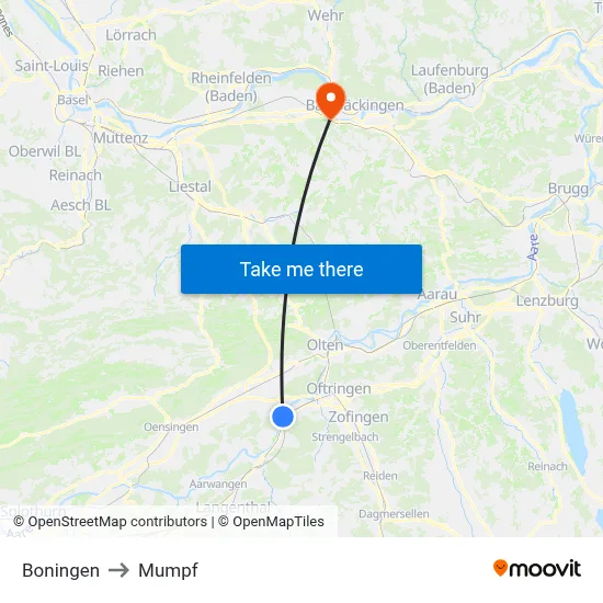 Boningen to Mumpf map
