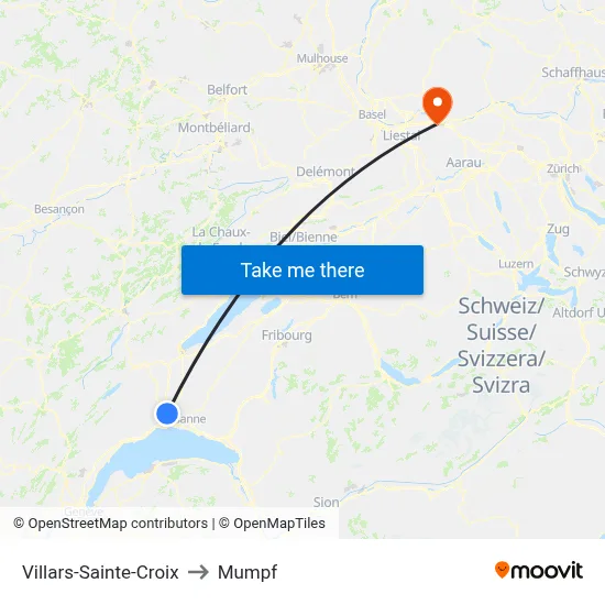 Villars-Sainte-Croix to Mumpf map