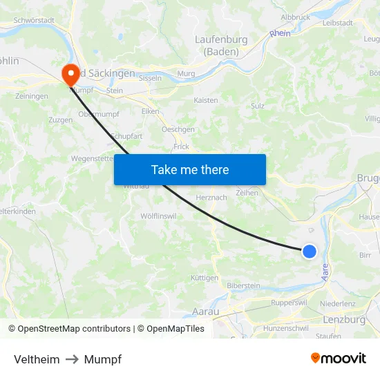 Veltheim to Mumpf map
