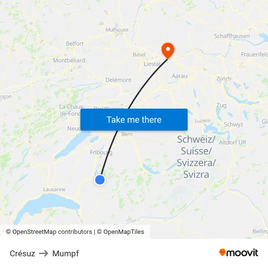 Crésuz to Mumpf map