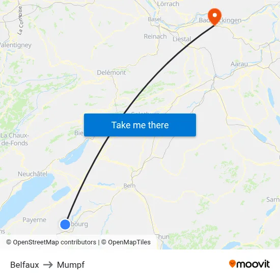 Belfaux to Mumpf map