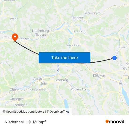 Niederhasli to Mumpf map