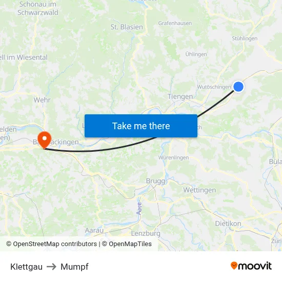 Klettgau to Mumpf map