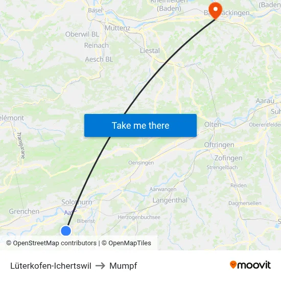 Lüterkofen-Ichertswil to Mumpf map