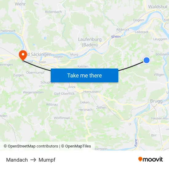 Mandach to Mumpf map