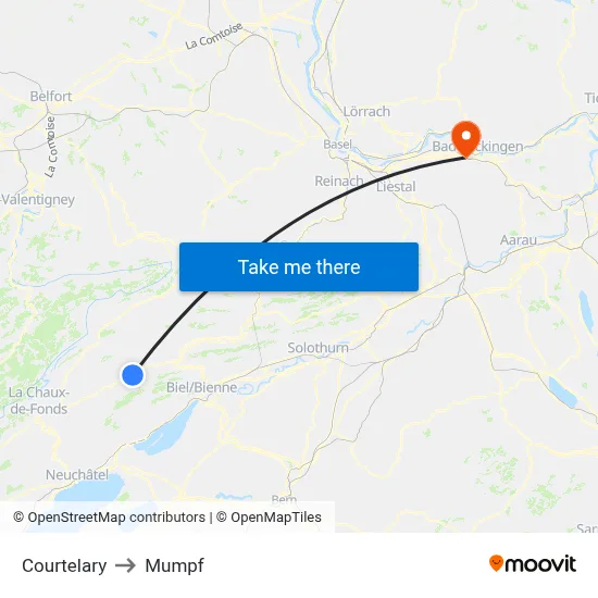 Courtelary to Mumpf map