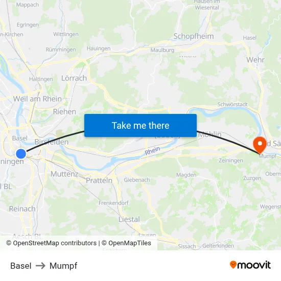 Basel to Mumpf map
