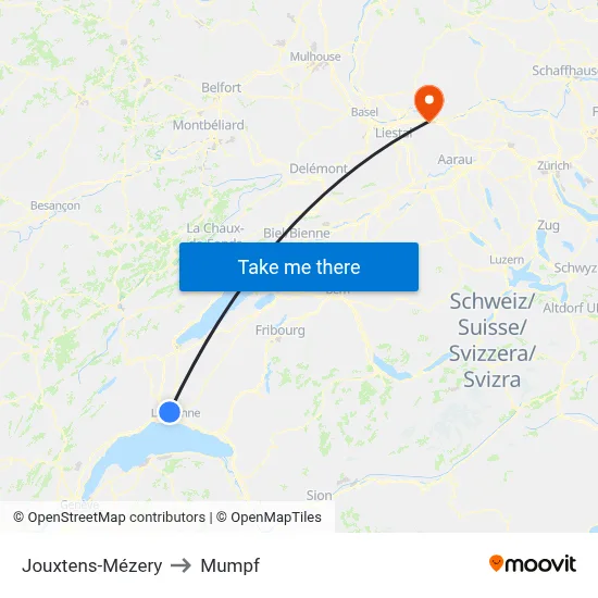Jouxtens-Mézery to Mumpf map
