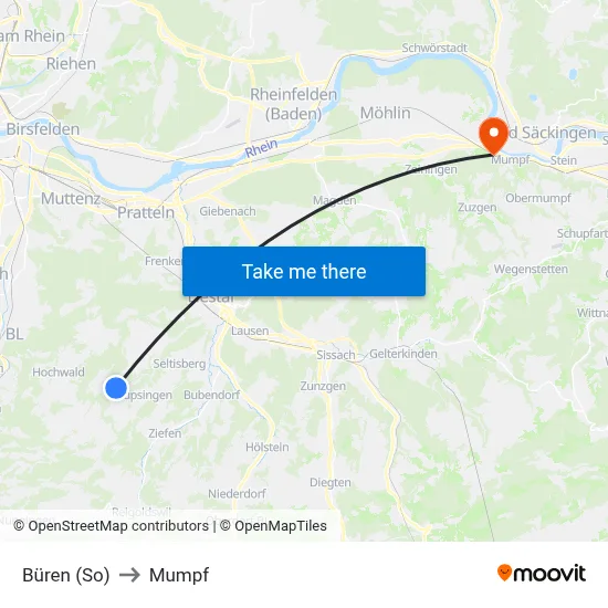 Büren (So) to Mumpf map