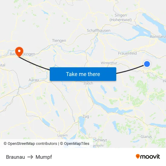 Braunau to Mumpf map