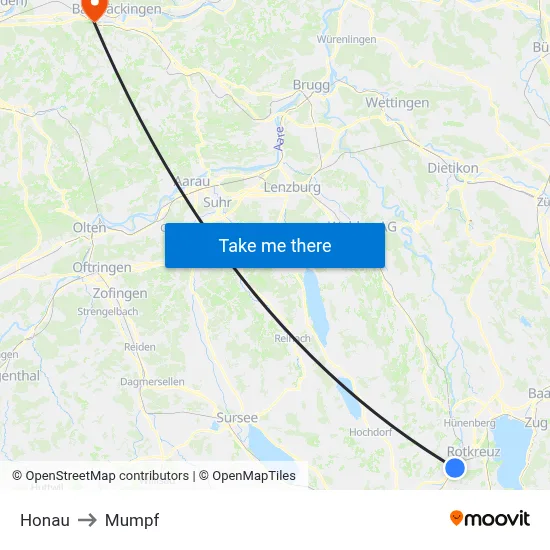 Honau to Mumpf map
