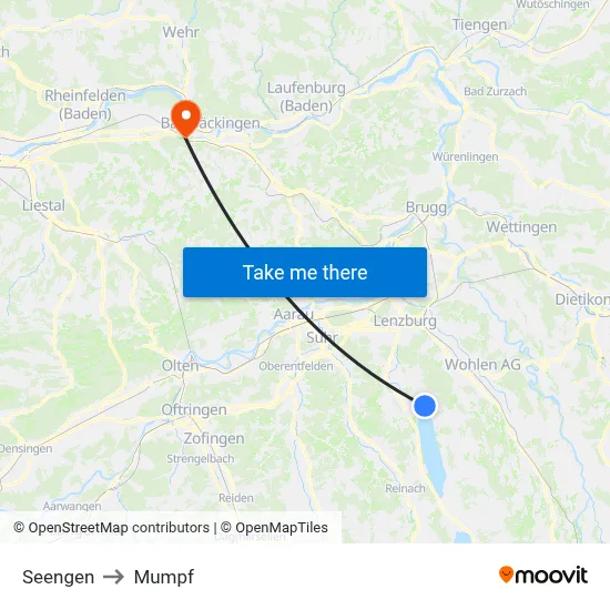 Seengen to Mumpf map
