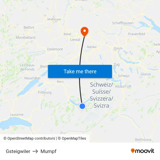 Gsteigwiler to Mumpf map