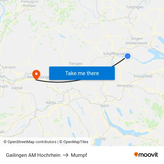 Gailingen AM Hochrhein to Mumpf map