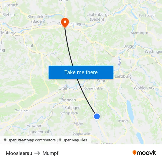 Moosleerau to Mumpf map