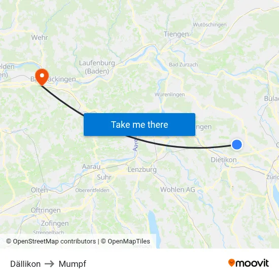 Dällikon to Mumpf map
