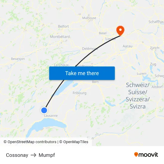 Cossonay to Mumpf map
