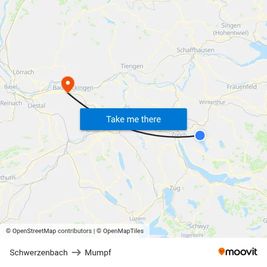 Schwerzenbach to Mumpf map