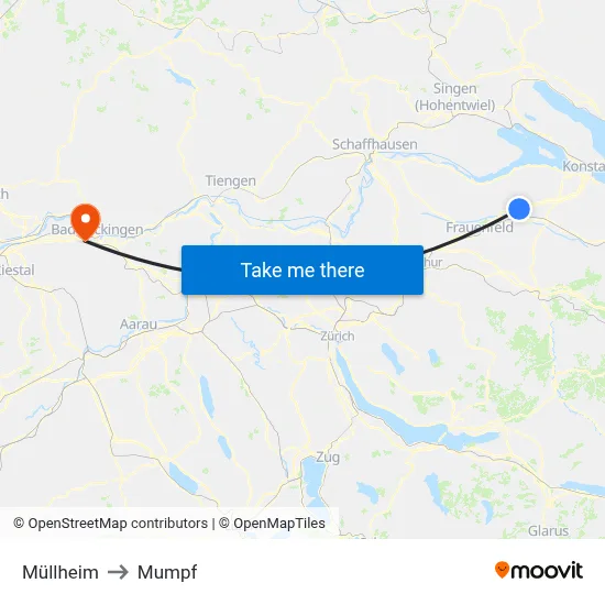 Müllheim to Mumpf map