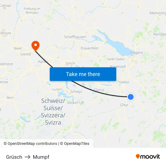 Grüsch to Mumpf map