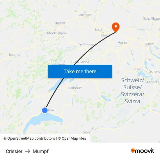 Crissier to Mumpf map