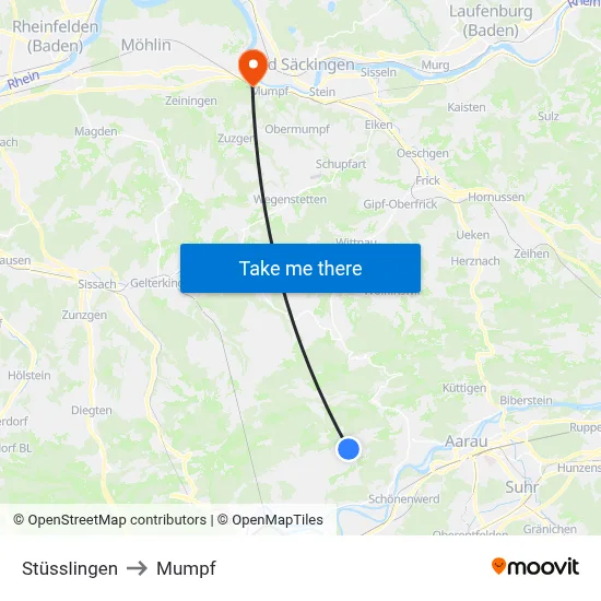 Stüsslingen to Mumpf map