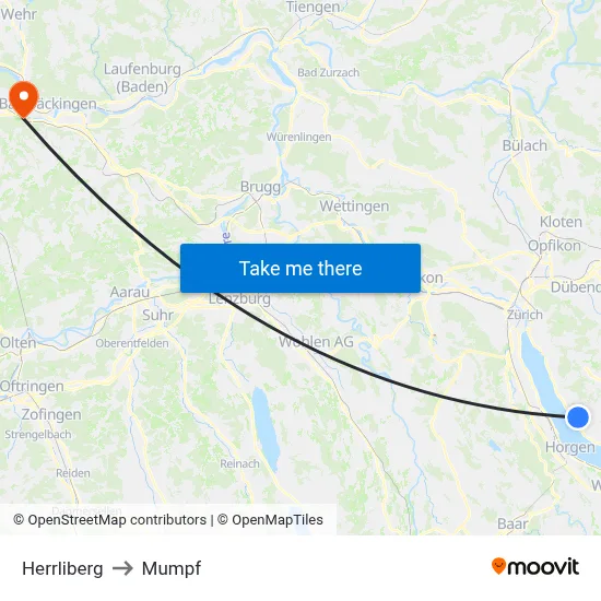 Herrliberg to Mumpf map