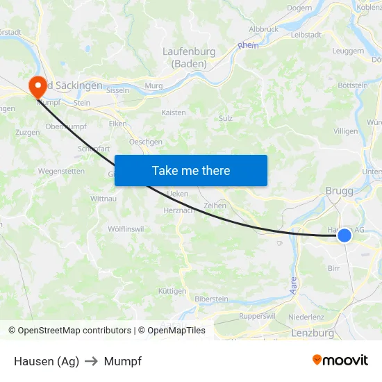 Hausen (Ag) to Mumpf map