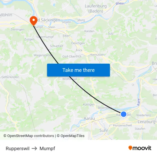Rupperswil to Mumpf map