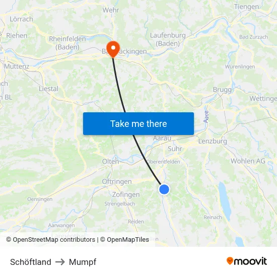 Schöftland to Mumpf map