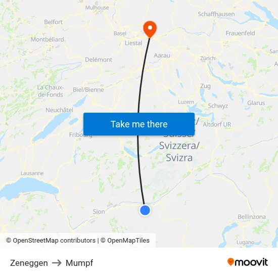 Zeneggen to Mumpf map
