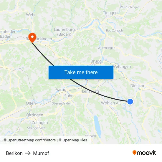 Berikon to Mumpf map