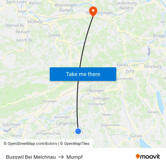 Busswil Bei Melchnau to Mumpf map