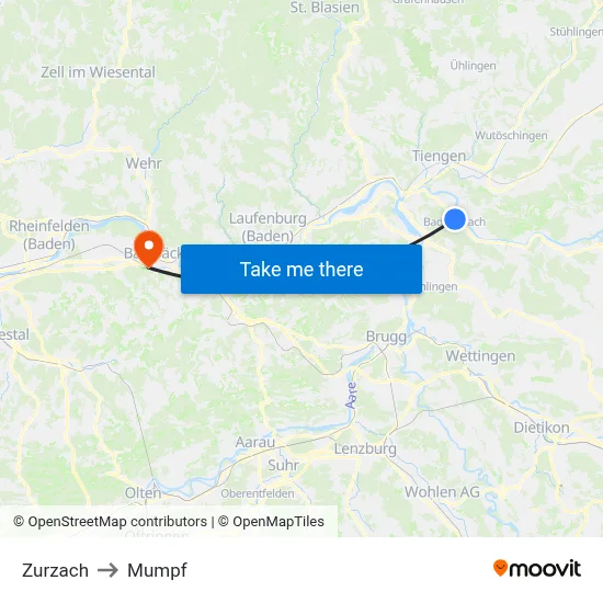 Zurzach to Mumpf map