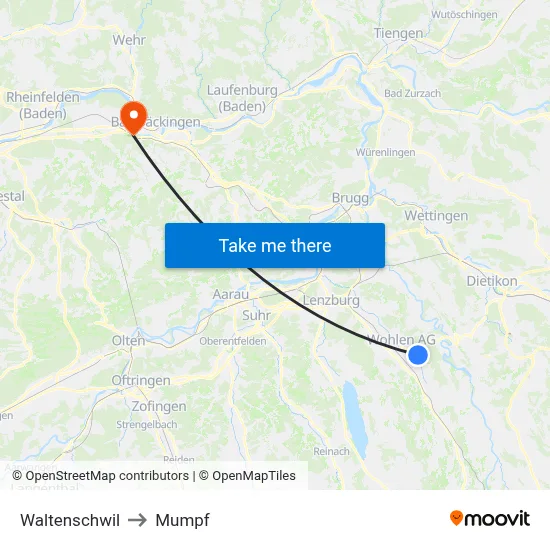 Waltenschwil to Mumpf map