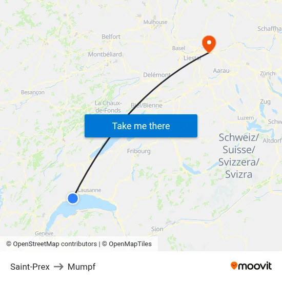 Saint-Prex to Mumpf map