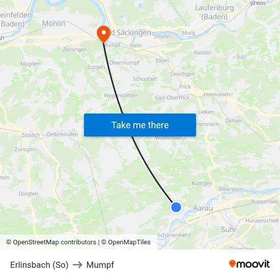 Erlinsbach (So) to Mumpf map