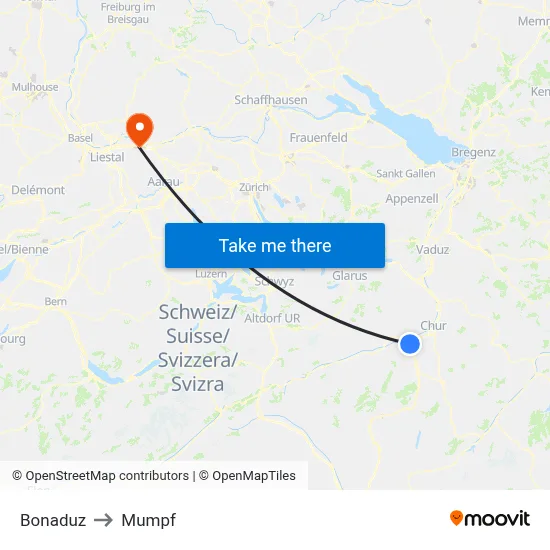 Bonaduz to Mumpf map