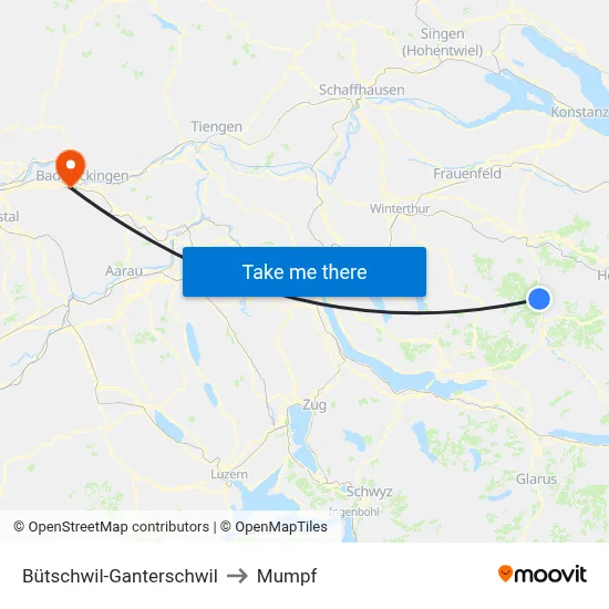 Bütschwil-Ganterschwil to Mumpf map
