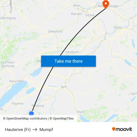 Hauterive (Fr) to Mumpf map