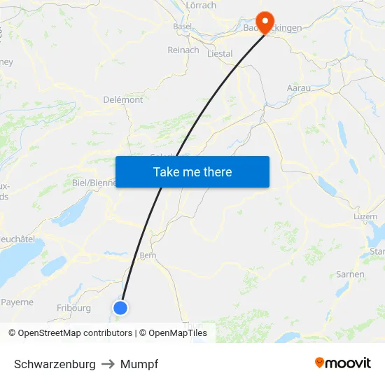 Schwarzenburg to Mumpf map