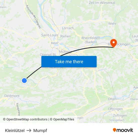 Kleinlützel to Mumpf map