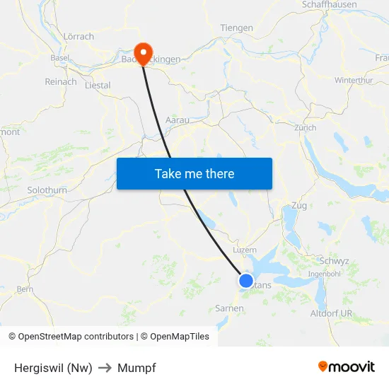 Hergiswil (Nw) to Mumpf map