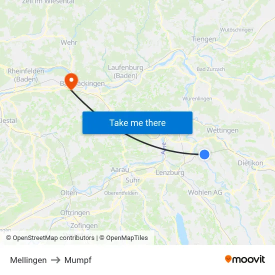 Mellingen to Mumpf map