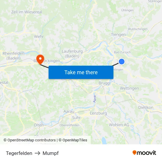 Tegerfelden to Mumpf map